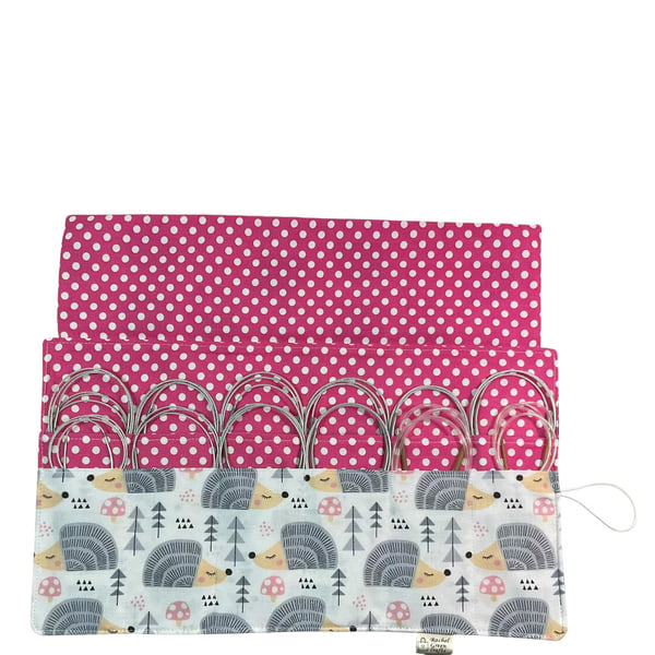 fixed Circular knitting needle case with hedgehogs sock needles roll wallet,