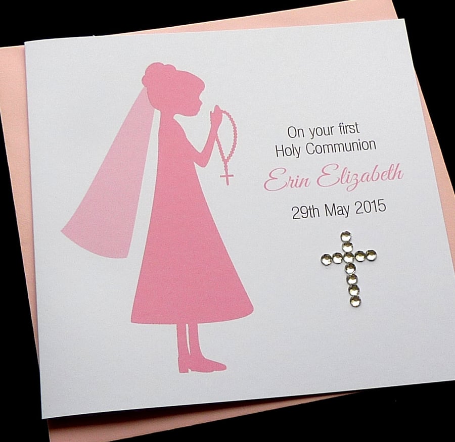 Girls Pink 1st Holy Communion or Confirmation Card 