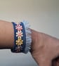 Upcycled Denim Cuff Bracelet with Pastel Floral Appliqué Ribbon - Free Postage - Image 10