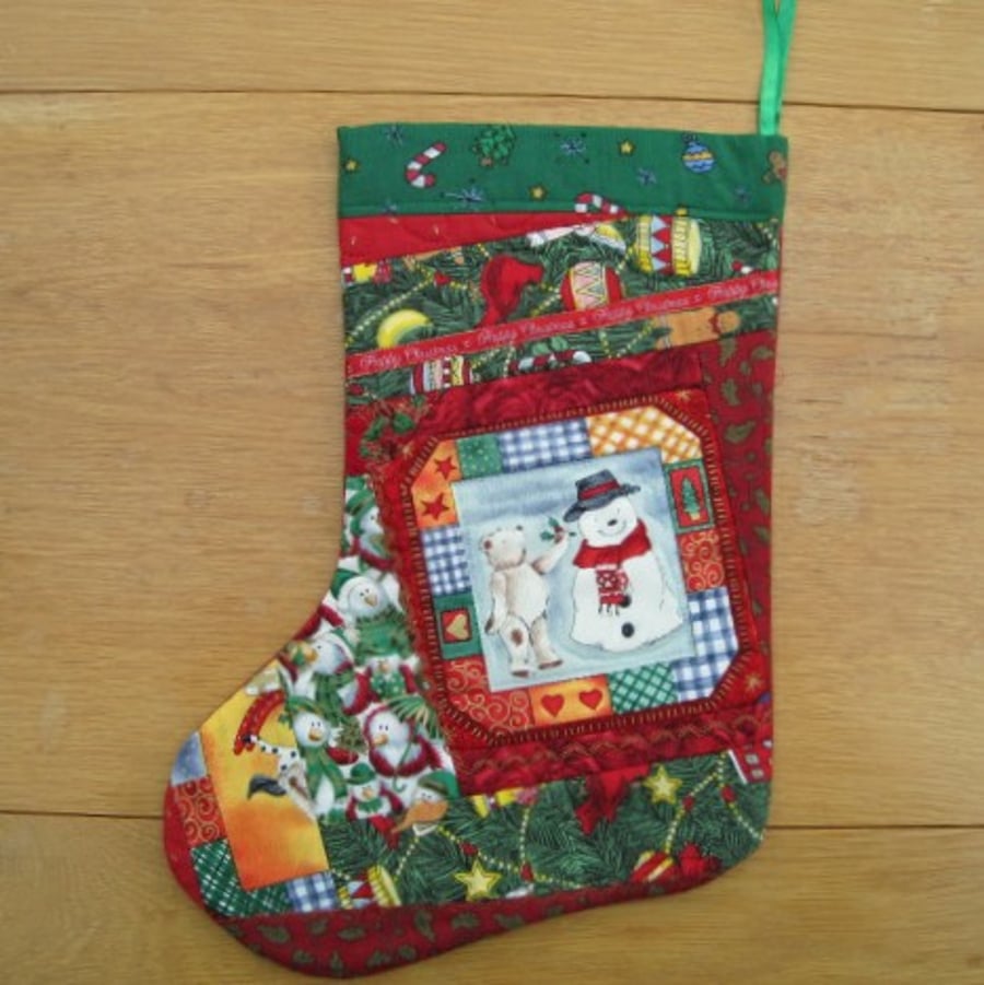 Christmas stocking teddy bear and snowman