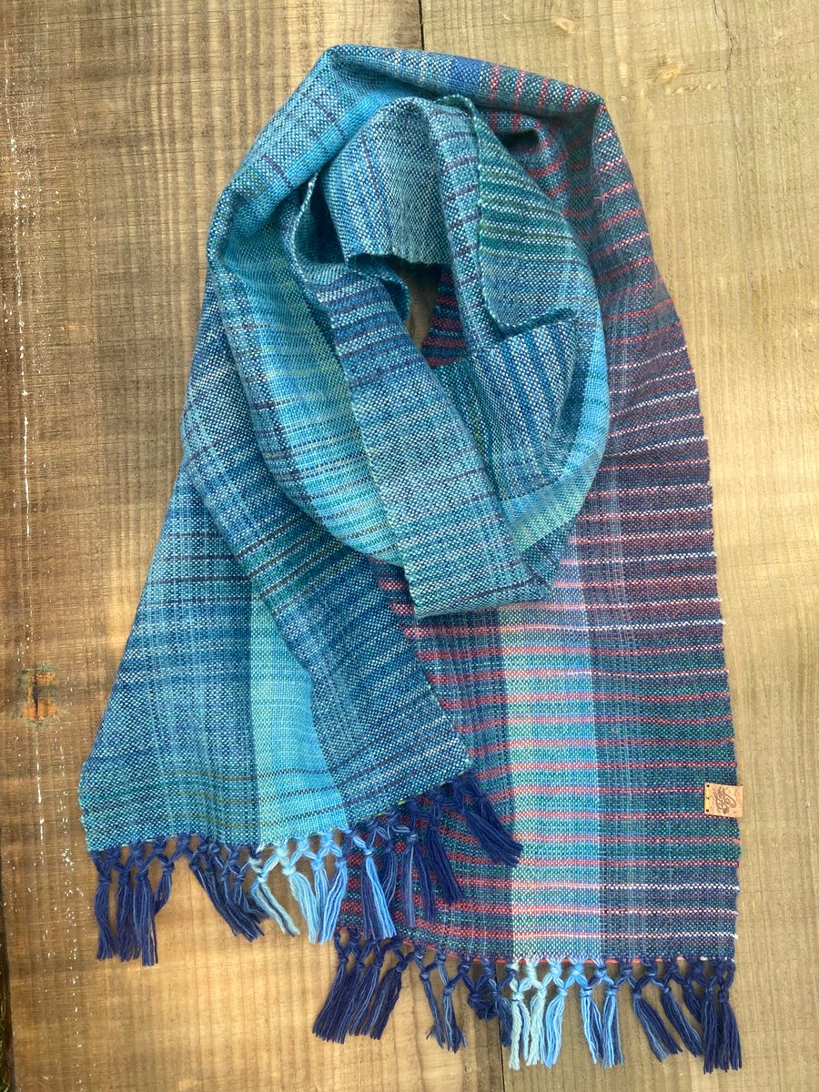 Hand Painted & Woven British Wool Egyptian Seas Saved Offcuts Scarf