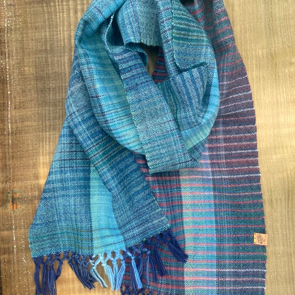 Hand Painted & Woven British Wool Egyptian Seas Saved Offcuts Scarf