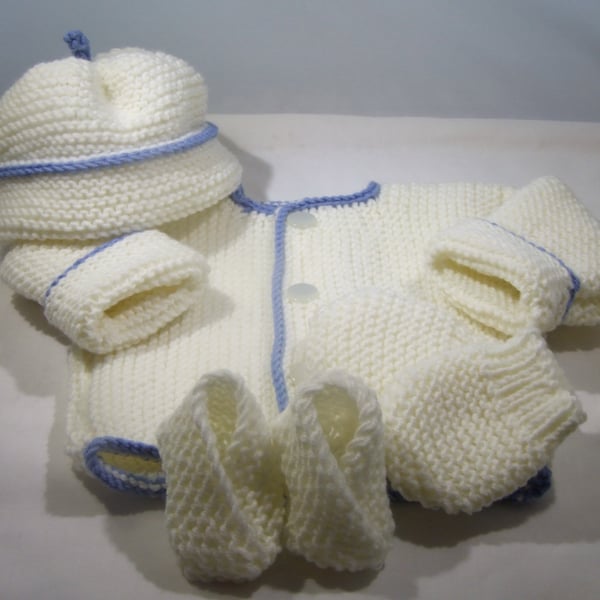 Premmie set in merino hand knitted 