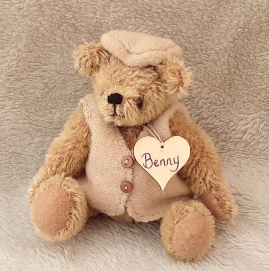 Mohair teddy bear, dressed collectable artist bear by Bearlescent, UK designed 