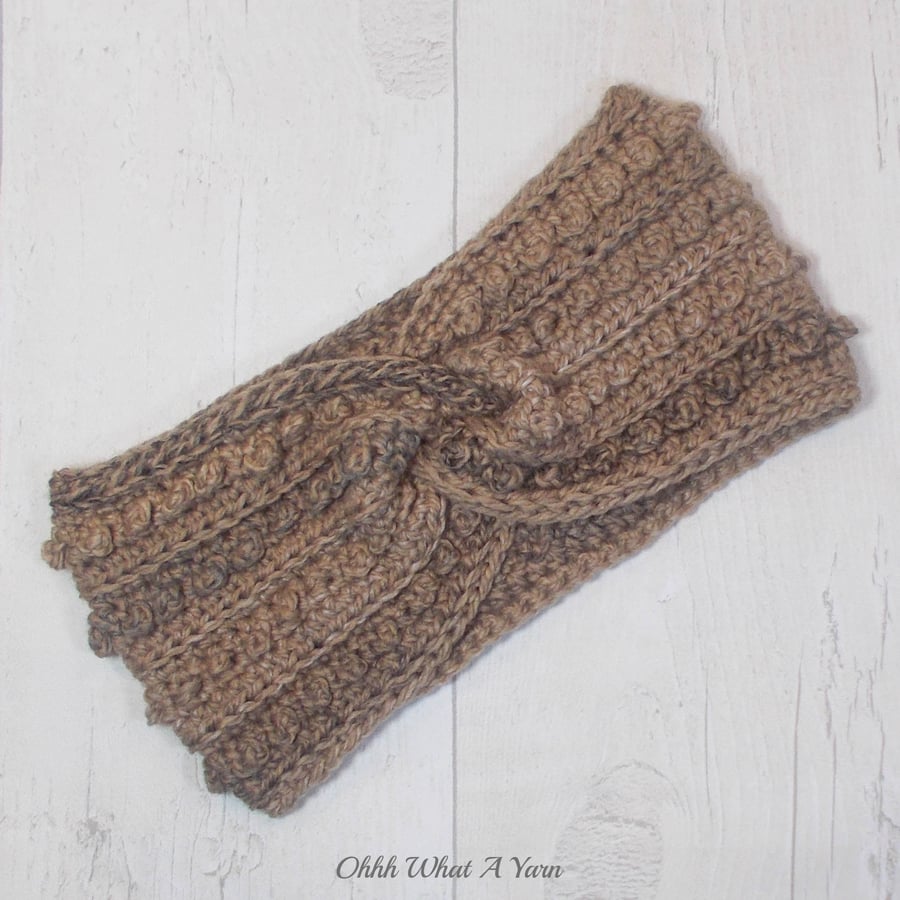  Crochet headband, ear warmer. Brown twist ear warmer. Brown headband.