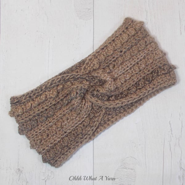  Crochet headband, ear warmer. Brown twist ear warmer. Brown headband.