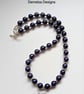 Deep Sapphire Blue  Shell Pearl Necklace Silver Plated - Image 6