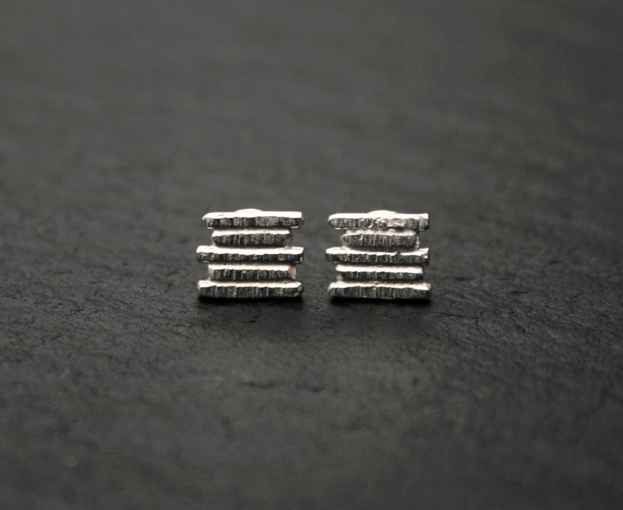 Boardwalk Studs. Rustic Sterling Silver Square Studs