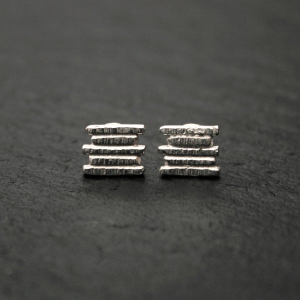 Boardwalk Studs. Rustic Sterling Silver Square Studs