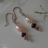 Feminine Rice Pearl, Rhodolite & Indian Red Garnet Earrings Sterling silver