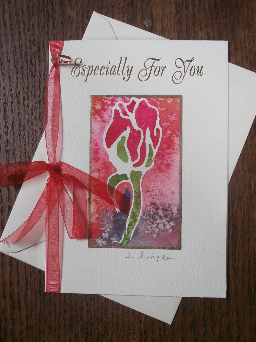 Hand painted Rose watercolour card. Valentine's Day, Mother's Day card.