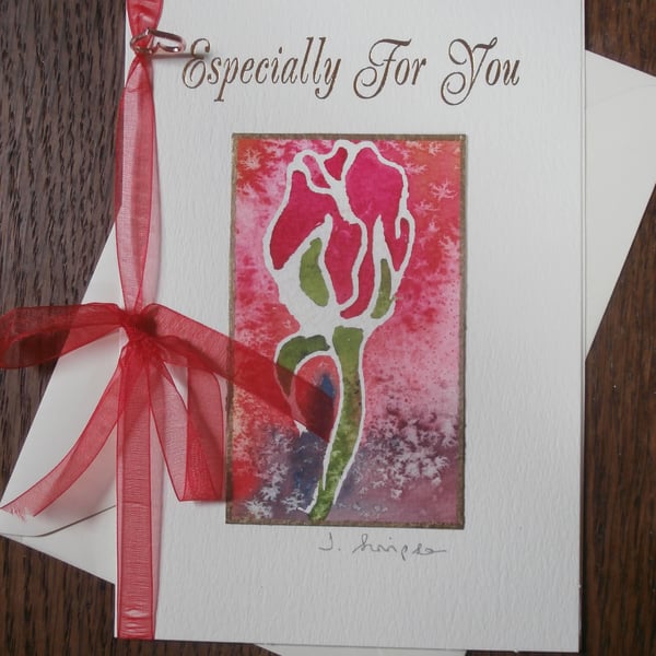 Hand painted Rose watercolour card. Valentine's Day card, Loved one.