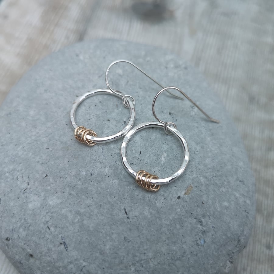 Sterling Silver and Gold Hammered Circle Earrings - JBJ1017