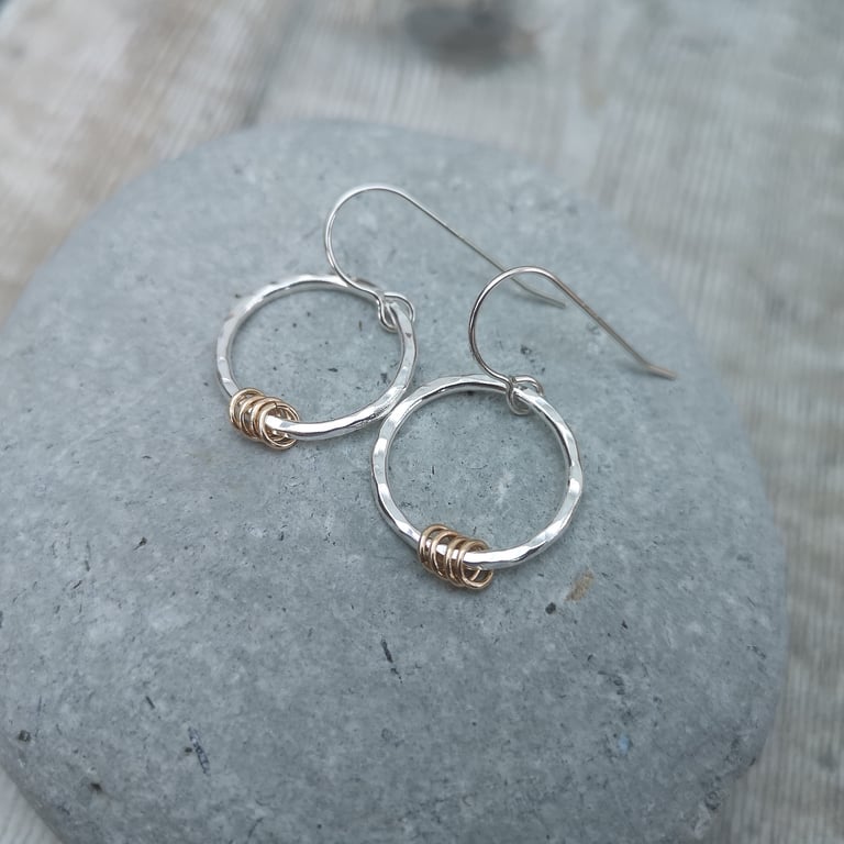 Sterling Silver and Gold Hammered Circle Earrings - JBJ1017