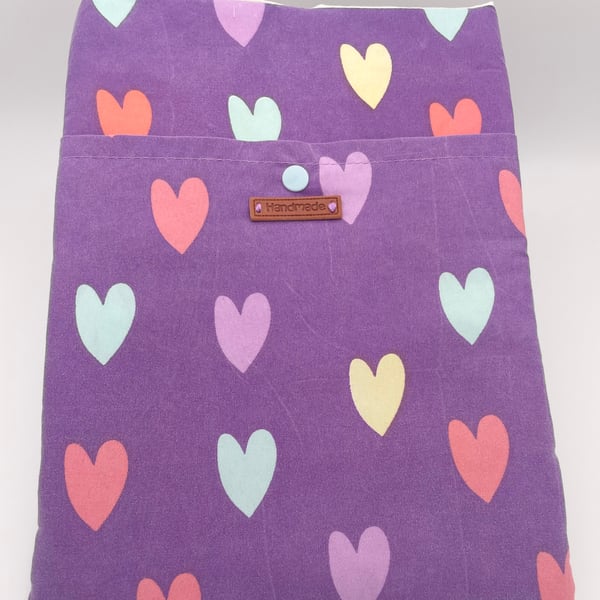 Book Sleeve - LARGE 8 x 10 inches (approx) - Purple Hearts