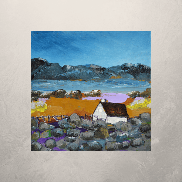 An Acrylic Painting on a Small Canvas of a Scottish Coastal Scene.