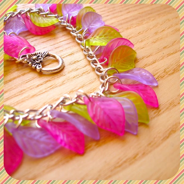 Lucite Leaf Charm Bracelet