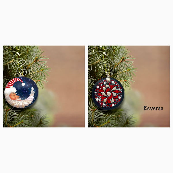 Hand-painted Santa Moon dangling disc, double-sided