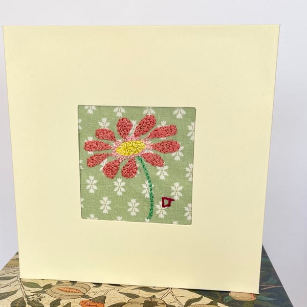 Hand embroidered flower keepsake card