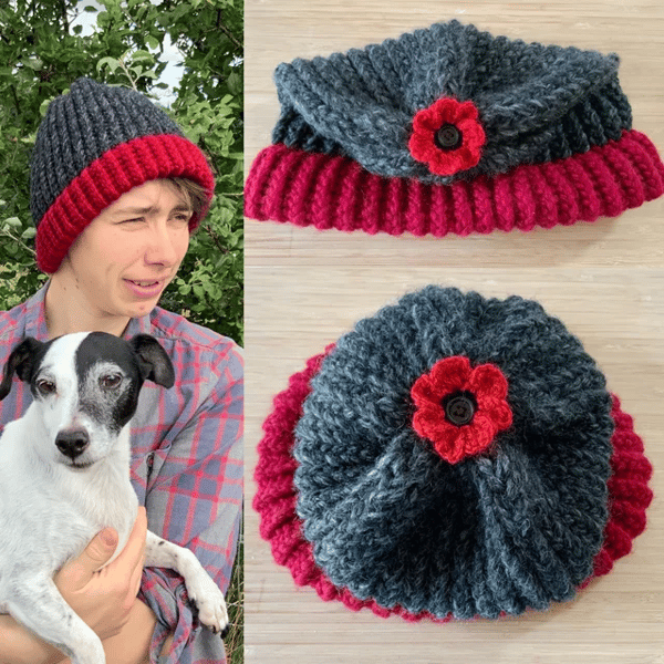 Chunky Hat (Choose To Add A Poppy). Beanie. Fishermans Hat. Knitted Hat. Woolly.