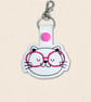 Kawaii Kitten Keyring - Embroidered Animal Bag Charm with Glasses