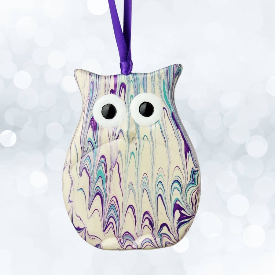 Hanging Owl Ceramic Christmas decoration rainbow "Tyto"