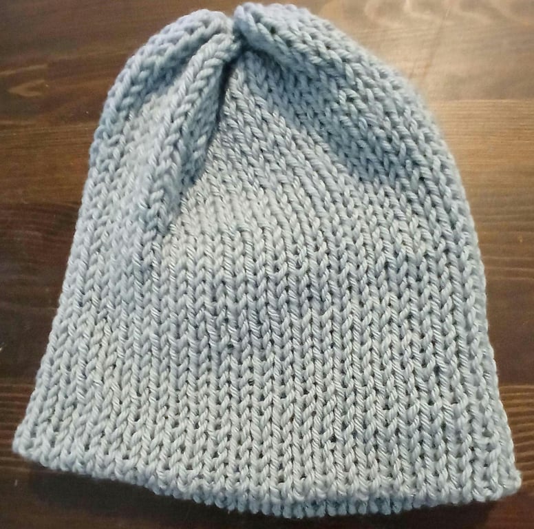 unisex adult cashmere and merino hand knitted light blue beanie