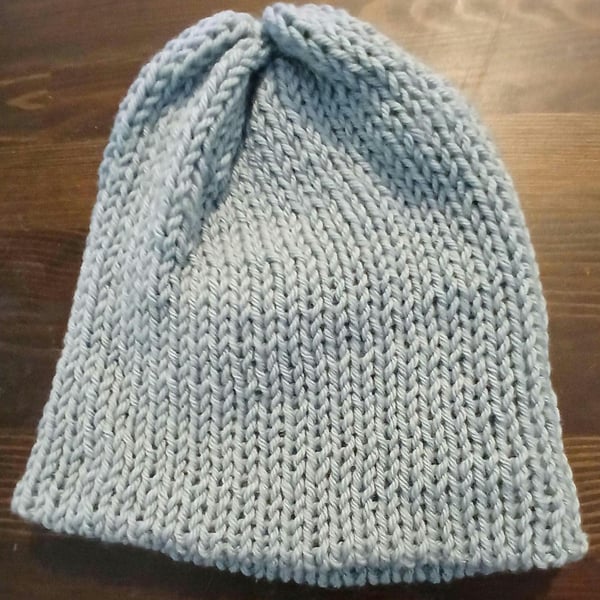 unisex adult cashmere and merino hand knitted light blue beanie