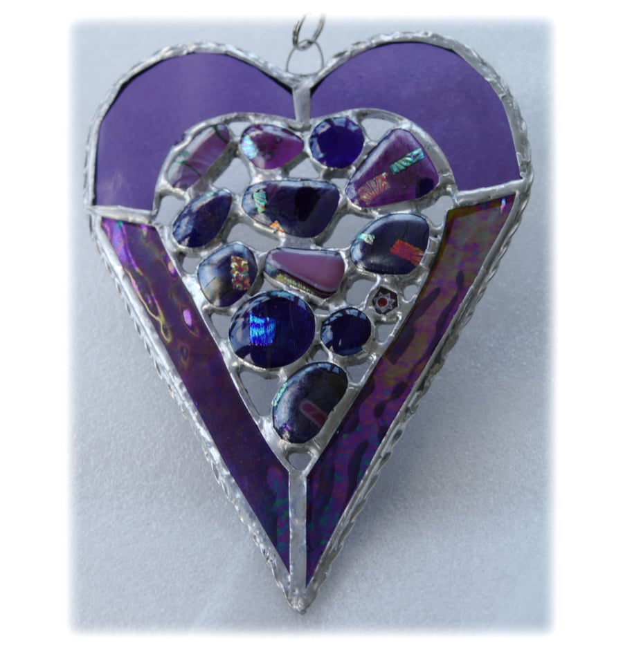 Heart Suncatcher Stained Glass Purple Abstract Fused 015