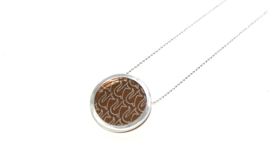 Silver and bronze circle necklace - fox pattern