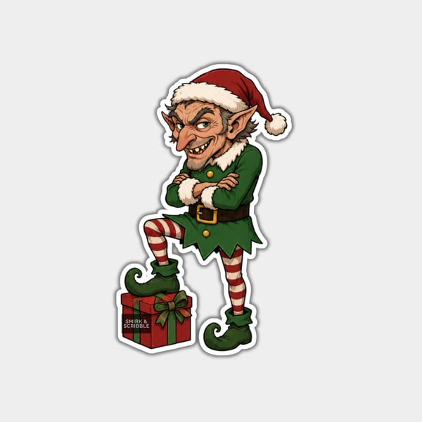 Unique Funny Christmas Sticker Xmas Decal - Creepy Ugly Elf 