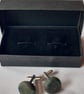 Dark green, navy and sienna cufflinks with gift box included - Image 6