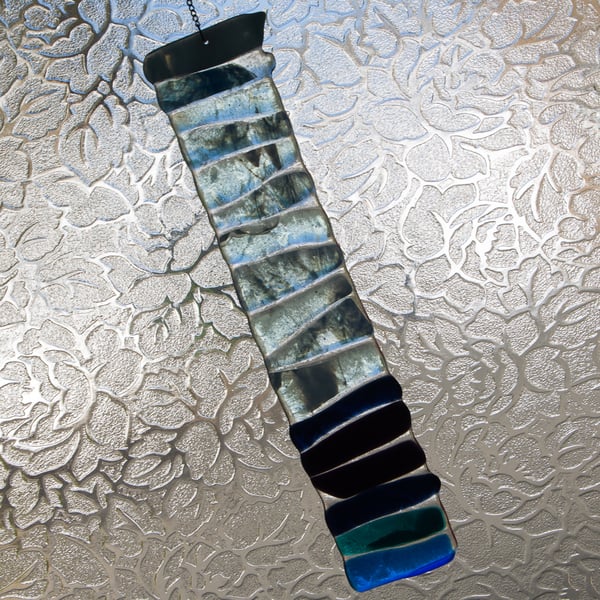  Large Ocean Wave Fused Glass Suncatcher - Handmade 30cm Coastal Hanger - 6207