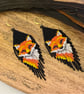 Orange fox bead woven fringe earrings - Image 1