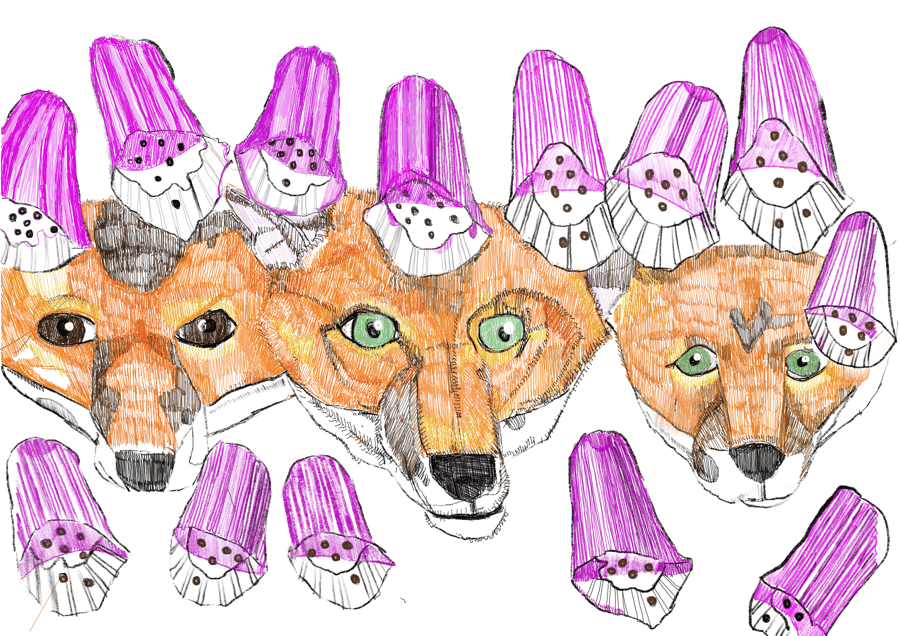 Foxes in the foxgloved
