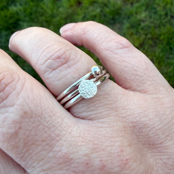 Contour ring trio set - Sterling silver Ring set