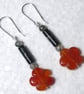 Sterling Silver &  Moss Agate Earrings Featuring Red Agate Flowers   - Image 6
