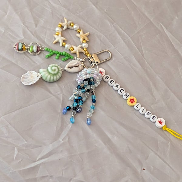 'Beach Life' Bag Charm, keyring, seaside
