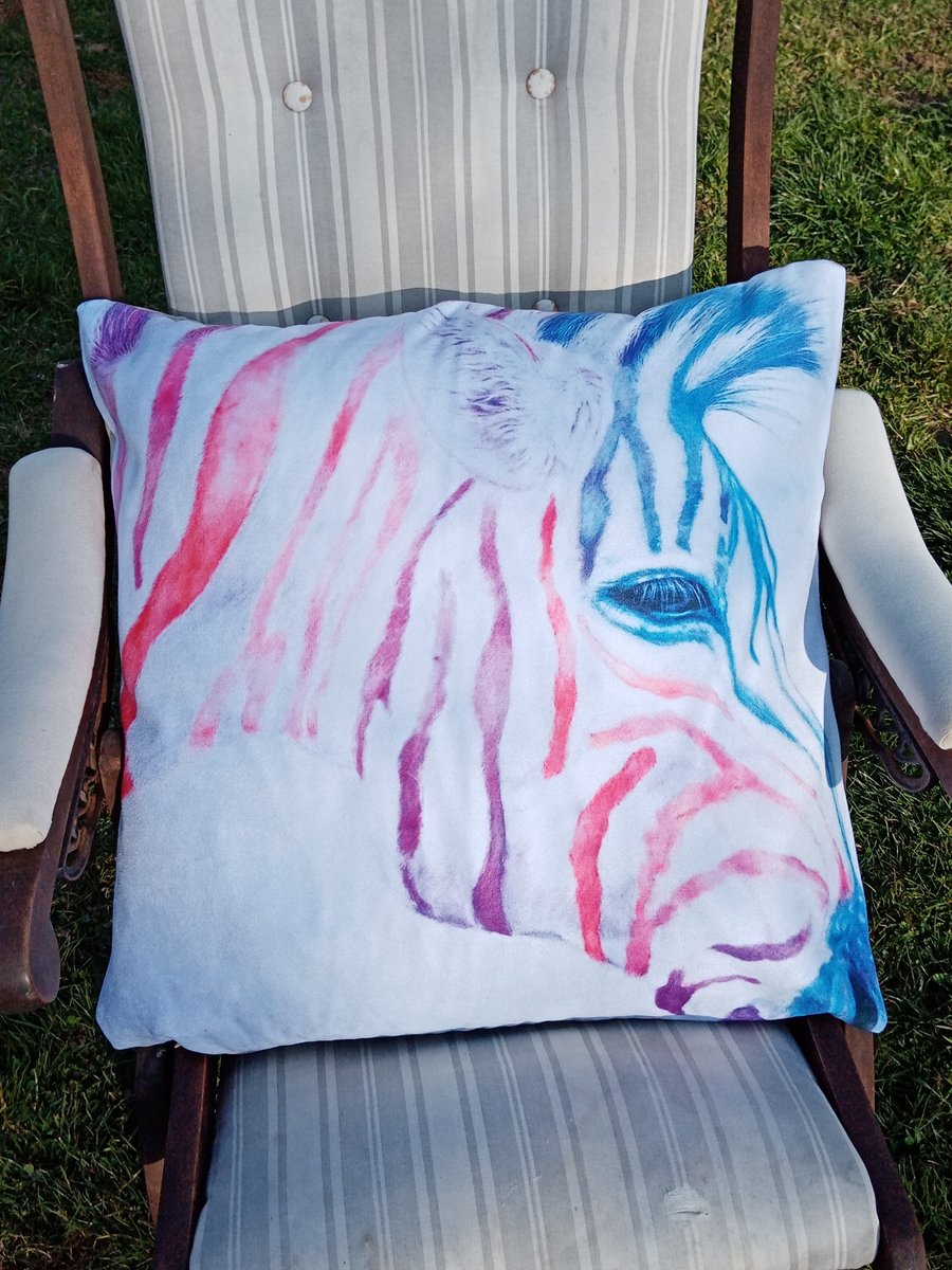 Unique Design Colourful Zebra Vegan Suede Cushion