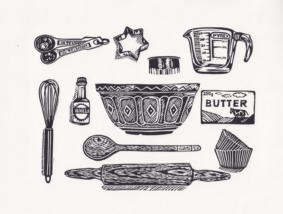 Bake Off Lino Print - B&W