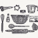 Baking Kit Lino Print - B&W
