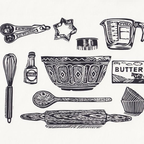 Bake Off Lino Print - B&W