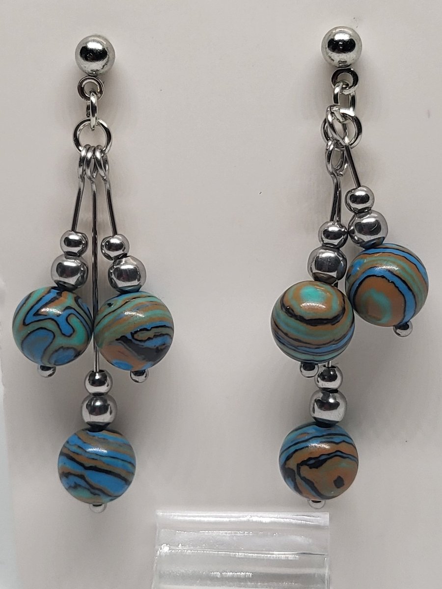 Lucky Malachite Triple Drop Earrings – Stainless Steel Handmade Earrings