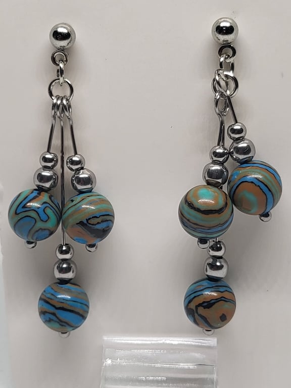 Lucky Malachite Triple Drop Earrings – Stainless Steel Handmade Earrings