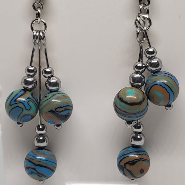 Lucky Malachite Triple Drop Earrings – Stainless Steel Handmade Earrings