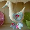 Shabby Chic Hanging Duck 'Rosie Blue Dot' Tanya Whelan Fabric.