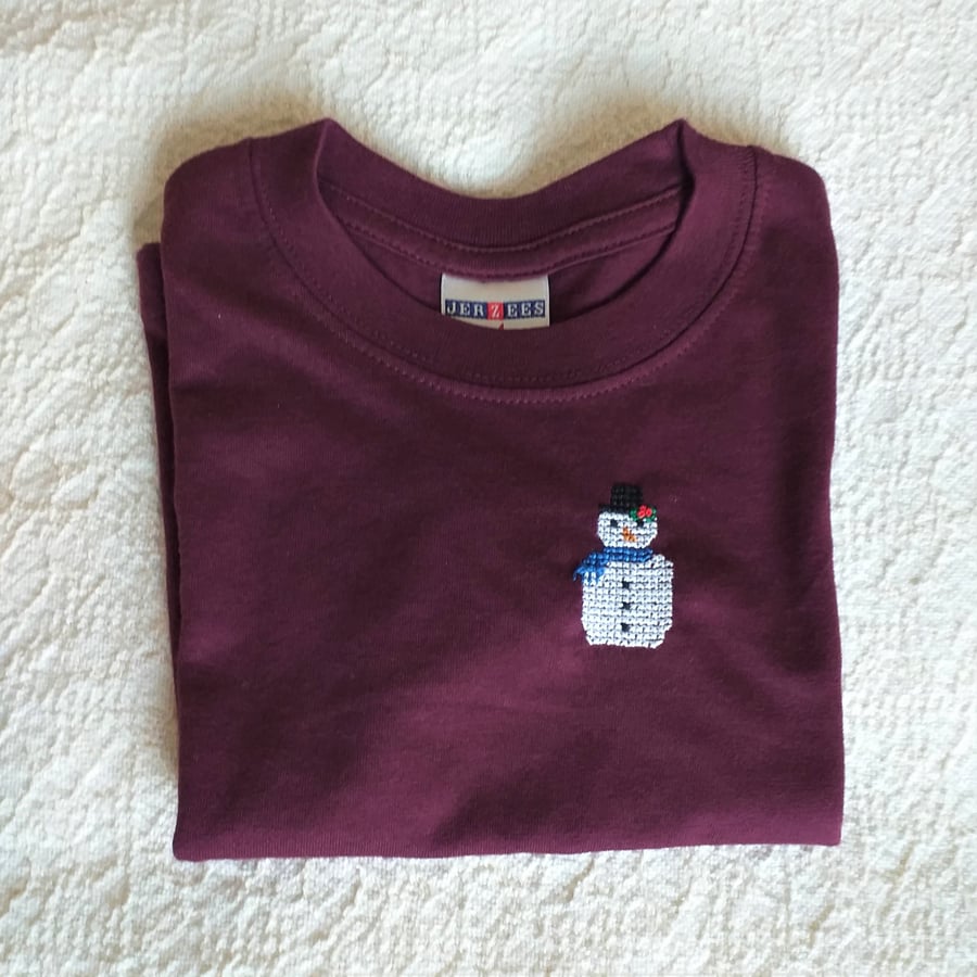 Snowman T-shirt age 1-2, hand embroidered