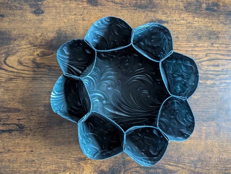 andmade Black Embossed Floral Textile Bowl by Agira – Scalloped Art Decor