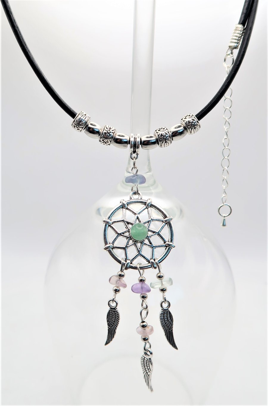 Dreamcatcher Pendant Necklace on Leather Cord.