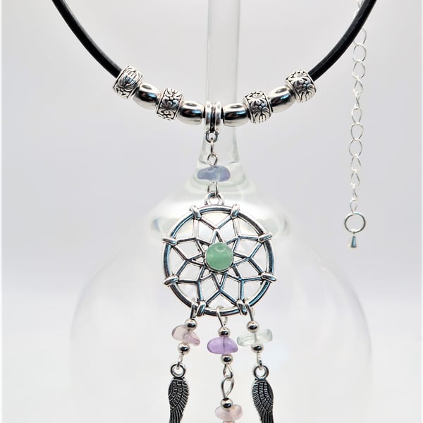 Dreamcatcher Pendant Necklace on Leather Cord.